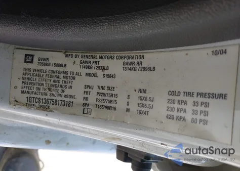 2005 GMC Canyon Sle z USA, uszkodzony, nr VIN 1GTCS136758173181